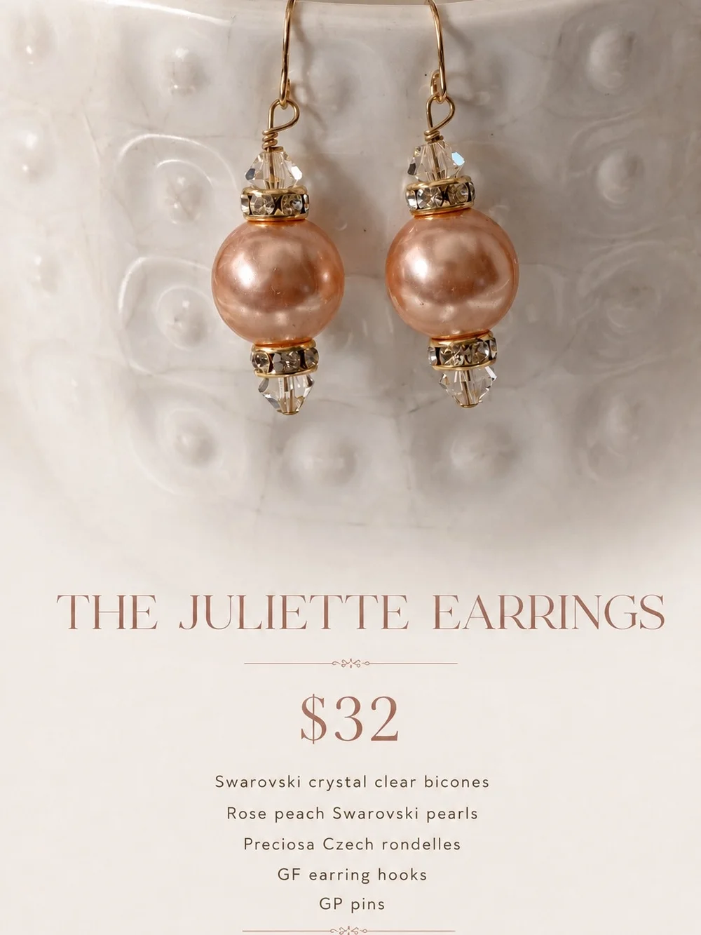The Juliette Earrings — Rose Peach Pearl Drop Earrings